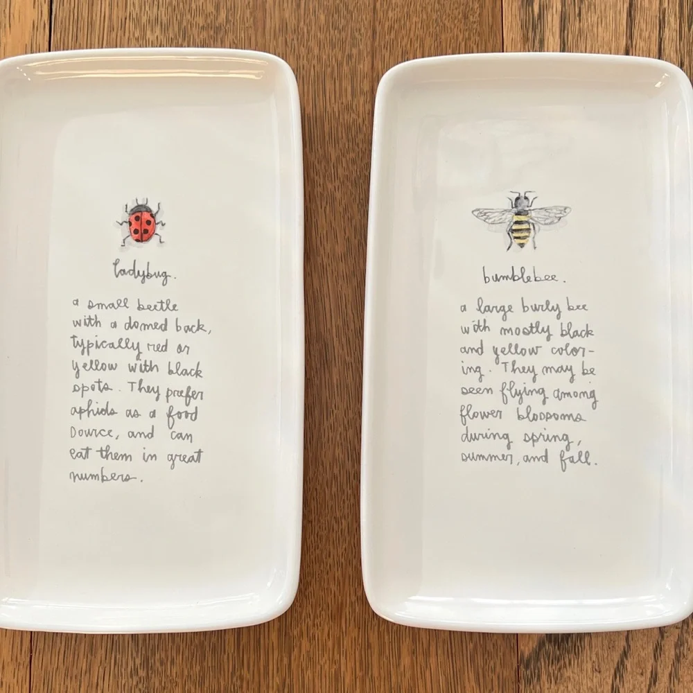 Rae Dunn White Trays with Ladybug and Bumblebee Designs